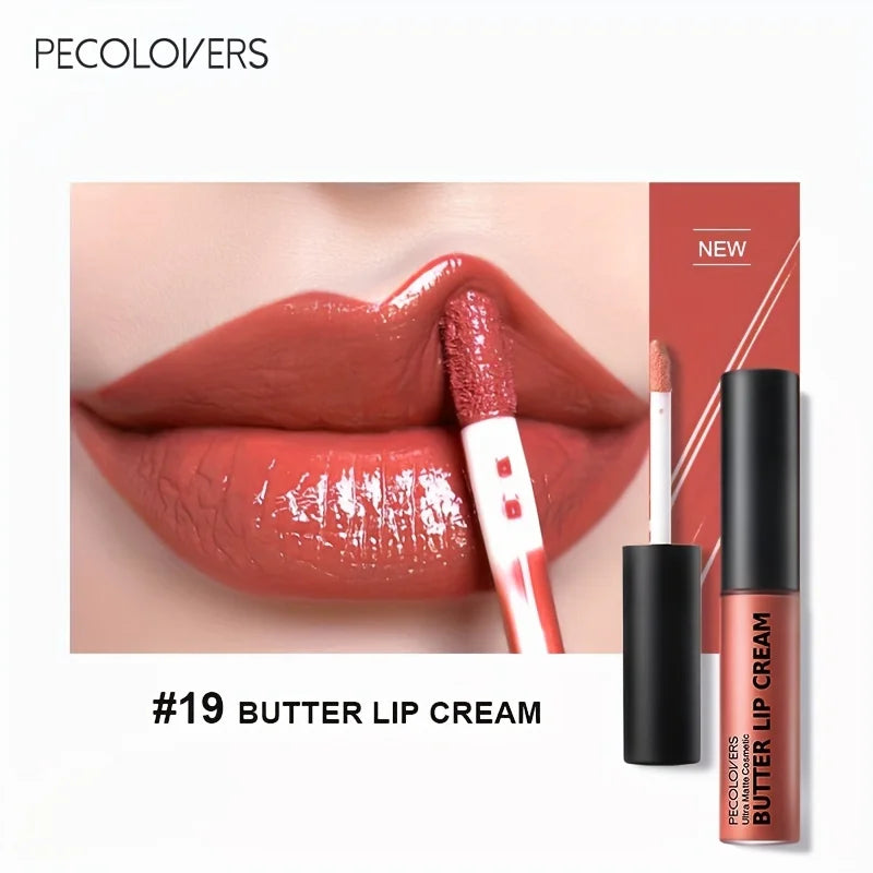 Lápiz labial líquido con crema labial de mantequilla, no pegajoso, hidratante, alto pigmento para maquillaje de labios Sexy rojo desnudo cosmético