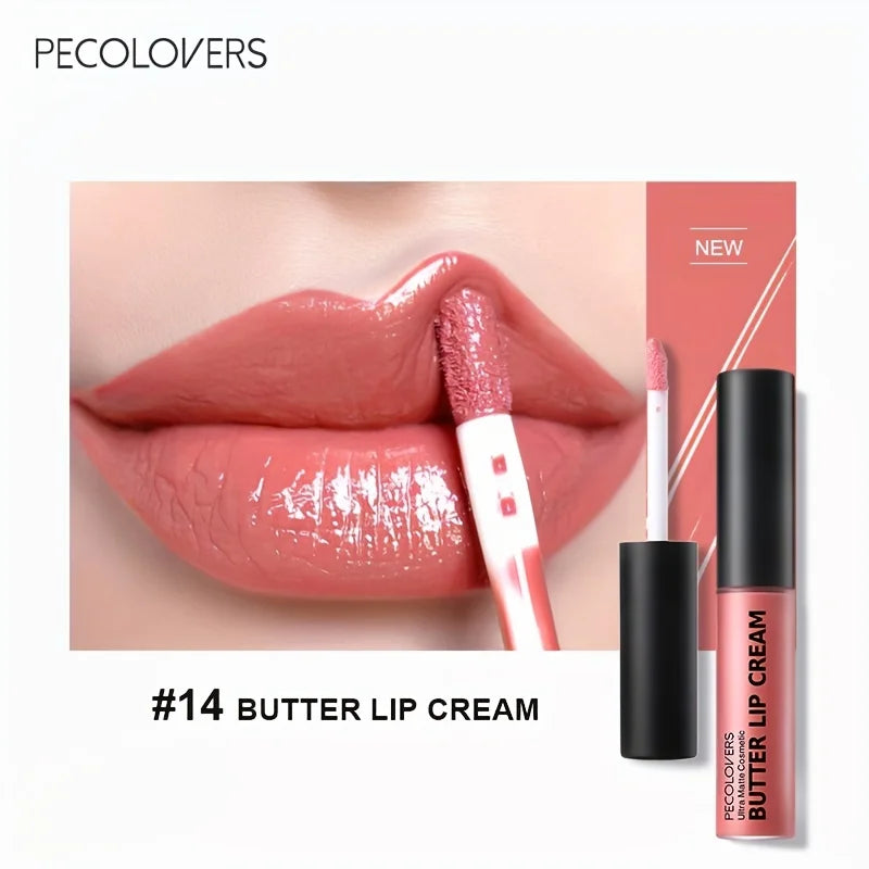 Lápiz labial líquido con crema labial de mantequilla, no pegajoso, hidratante, alto pigmento para maquillaje de labios Sexy rojo desnudo cosmético