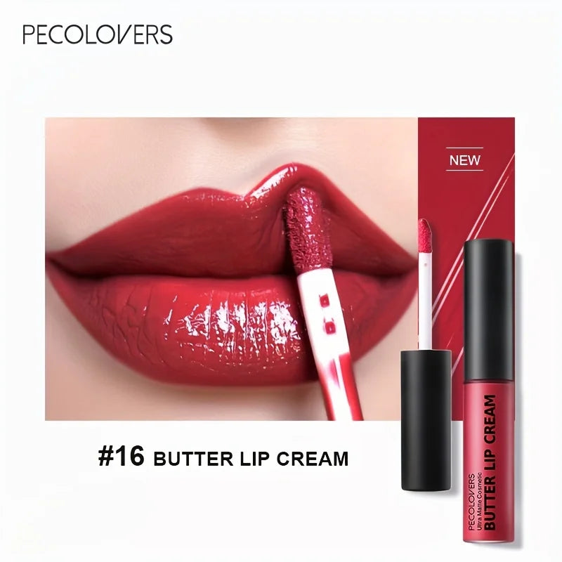 Lápiz labial líquido con crema labial de mantequilla, no pegajoso, hidratante, alto pigmento para maquillaje de labios Sexy rojo desnudo cosmético