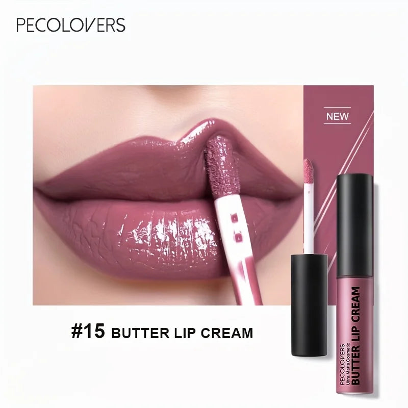 Lápiz labial líquido con crema labial de mantequilla, no pegajoso, hidratante, alto pigmento para maquillaje de labios Sexy rojo desnudo cosmético