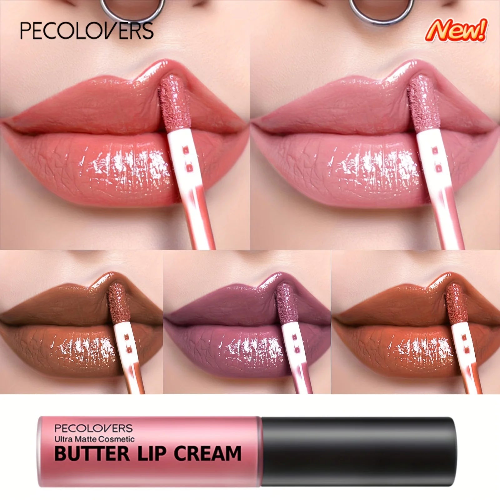 Lápiz labial líquido con crema labial de mantequilla, no pegajoso, hidratante, alto pigmento para maquillaje de labios Sexy rojo desnudo cosmético