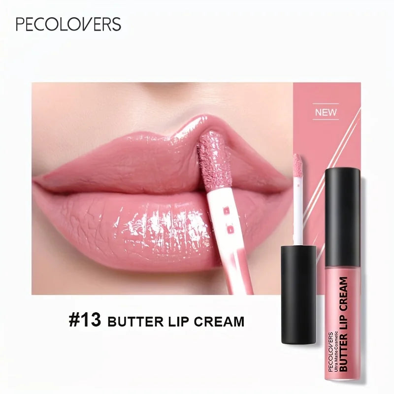 Lápiz labial líquido con crema labial de mantequilla, no pegajoso, hidratante, alto pigmento para maquillaje de labios Sexy rojo desnudo cosmético